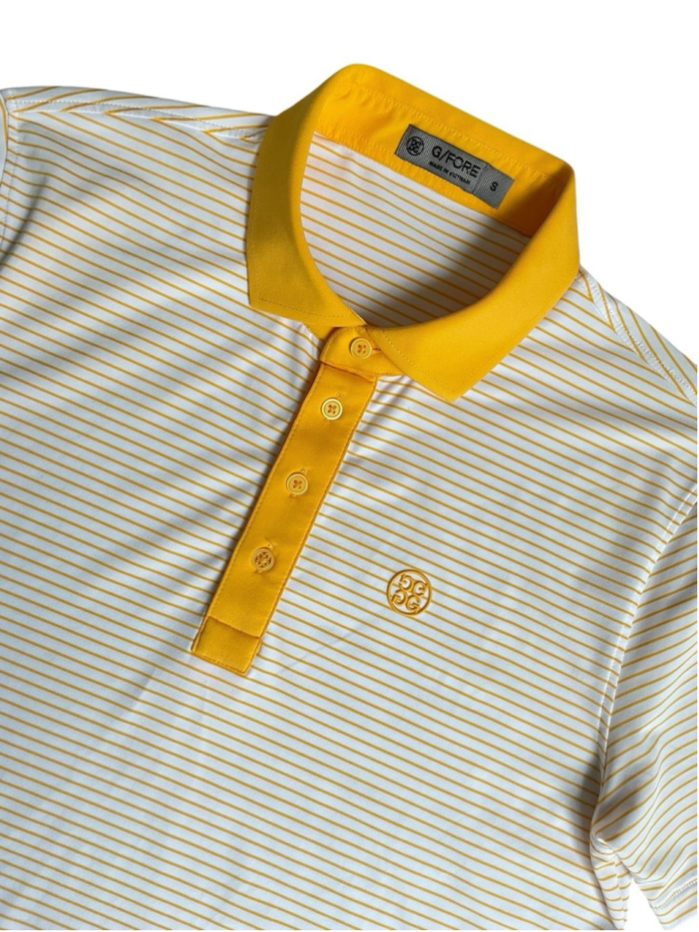 G/FORE Polo Shirt Mens Small Yellow Striped Golf Performance Stretch